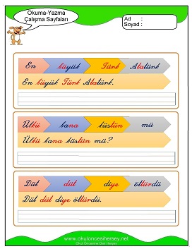 ü sesi Çalışma Sayfaları